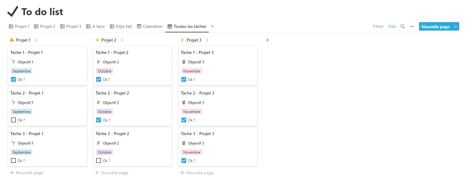 Page Notion : To do list