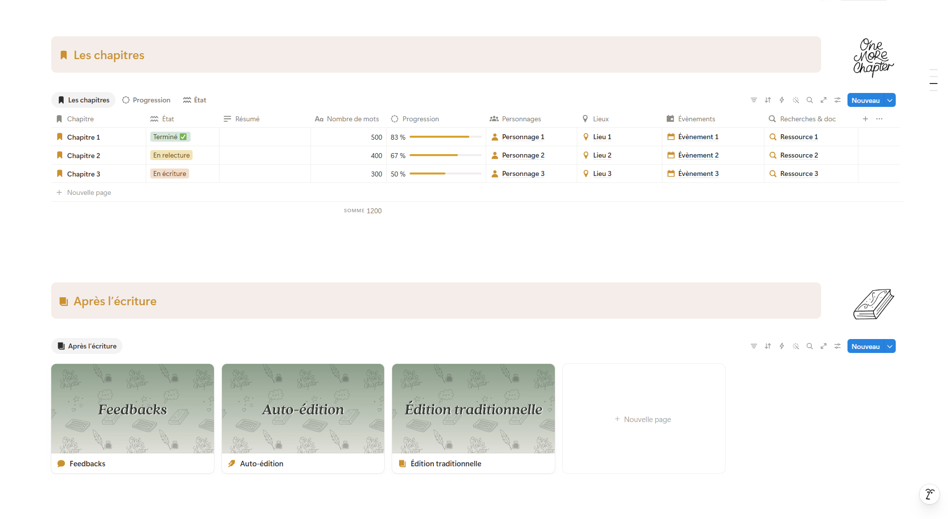 Template Notion Écriture d’un livre – Image 5