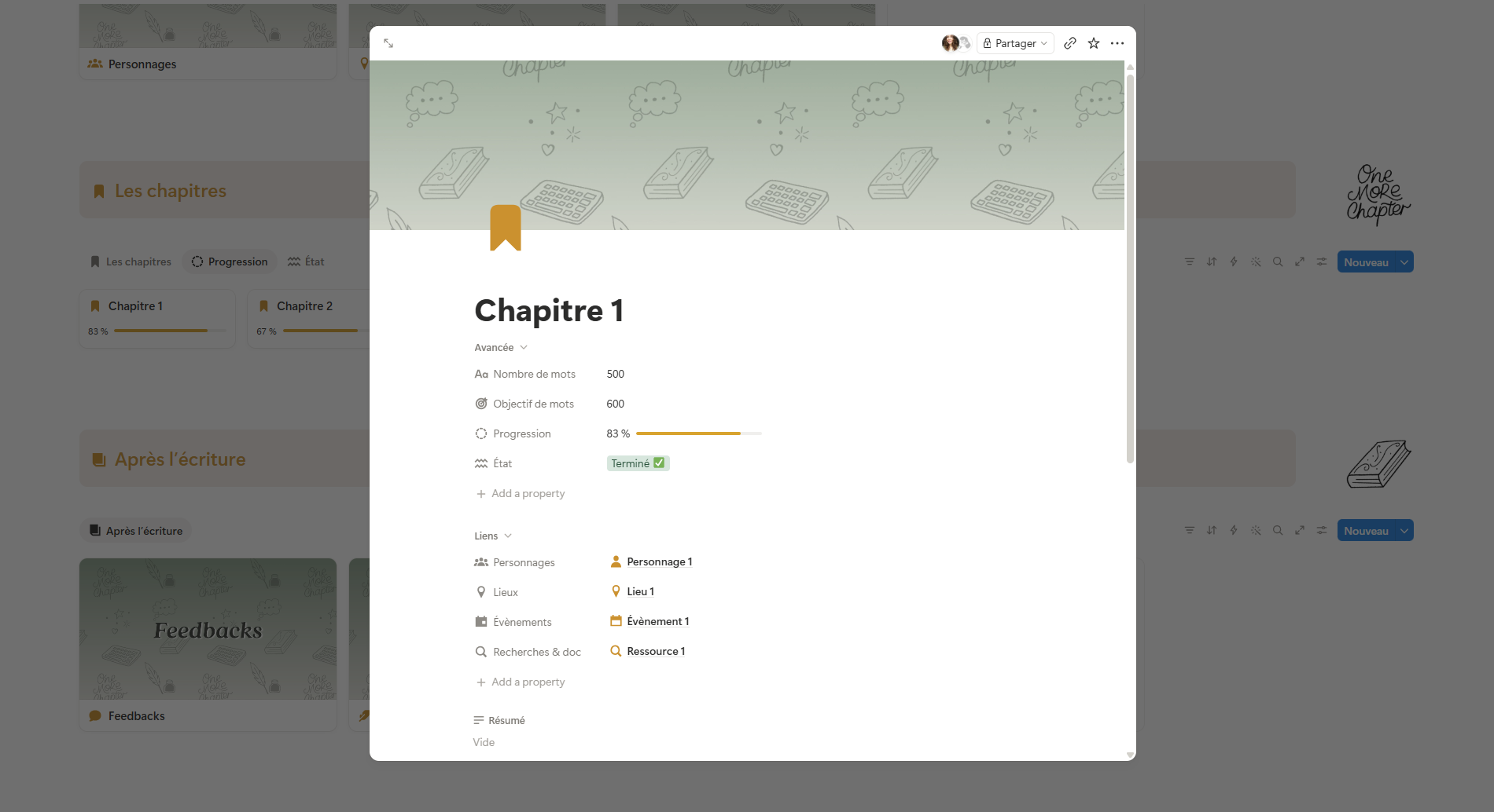 Template Notion Écriture d’un livre – Image 9